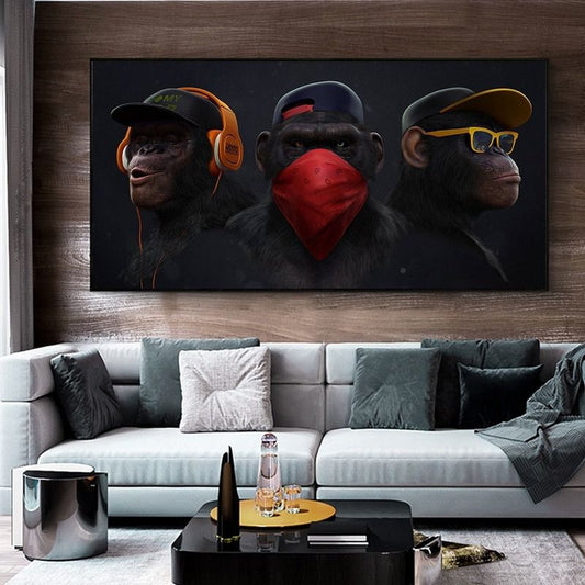 Three Hip Hop Monkeys Wall Art Canvas Print