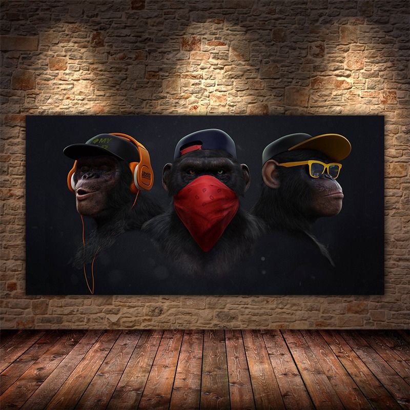 Three Hip Hop Monkeys Wall Art Canvas Print